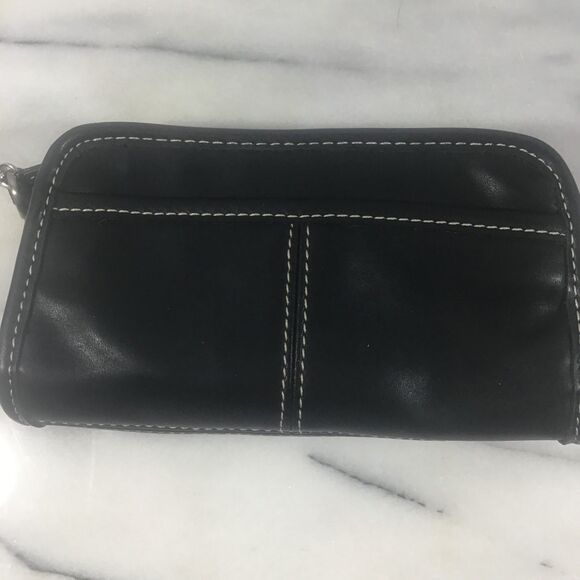 Nine West Black Faux Leather Wallet White Stitch ID Window CRACKED AS IS - Picture 2 of 3
